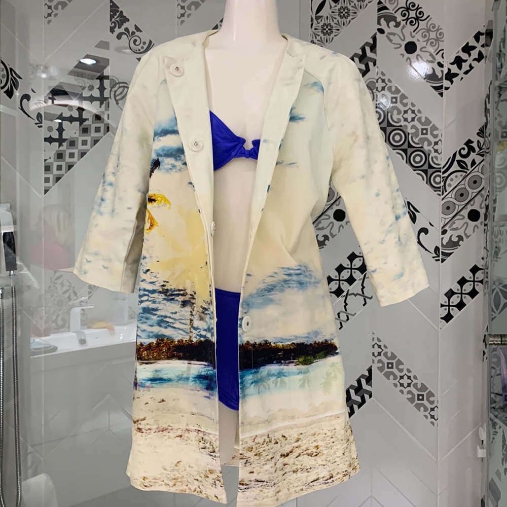 NWOT🌸424 FIFTH Lord & Taylor Tropical Palm Beach Print Dress Jacket - Picture 4 of 17